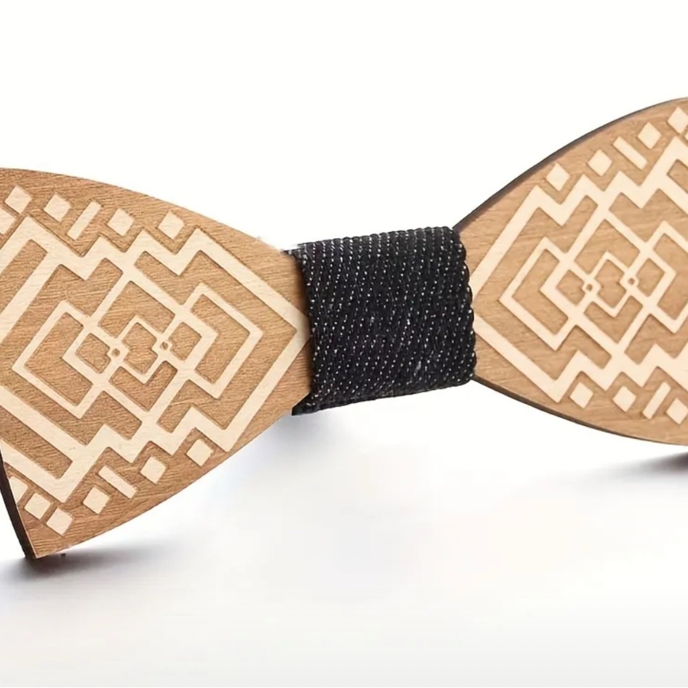 Wooden Bow Tie with Black Center